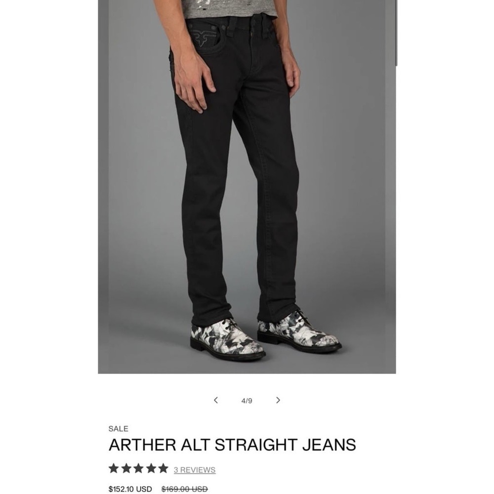 Rock Revival Arther Alt Straight Black Jeans Mens 33